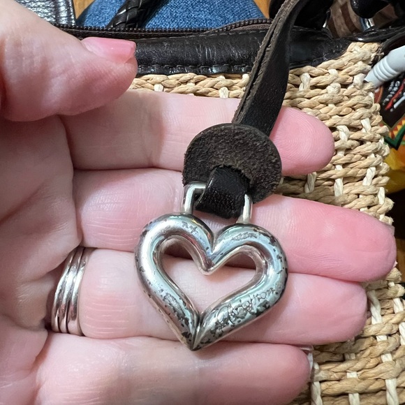 Vintage Brighton Natural Woven Straw Hand Bag Leather Trim Purse Heart Logo - Picture 4 of 7